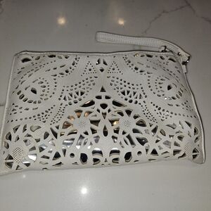 Mix No. 6 Elegant Lace Cut White Clutch Bag